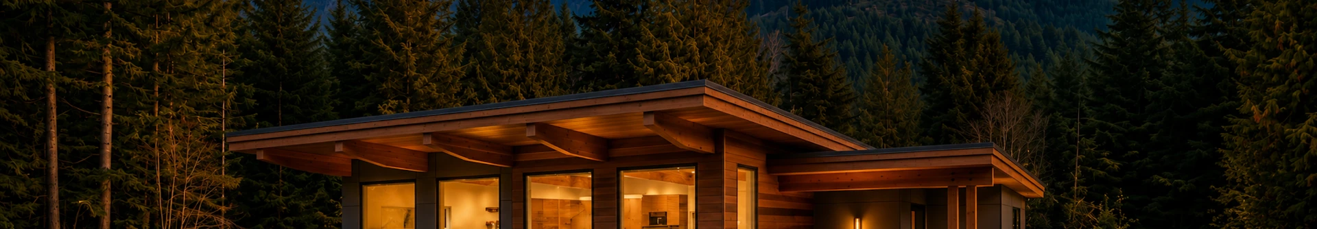 Modern home in forest at dusk